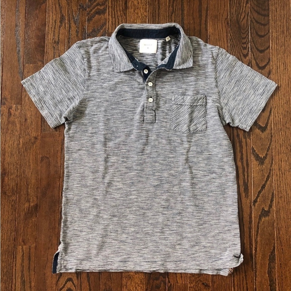 Billy Reid Men M Navy Blue/Gray/White striped Polo